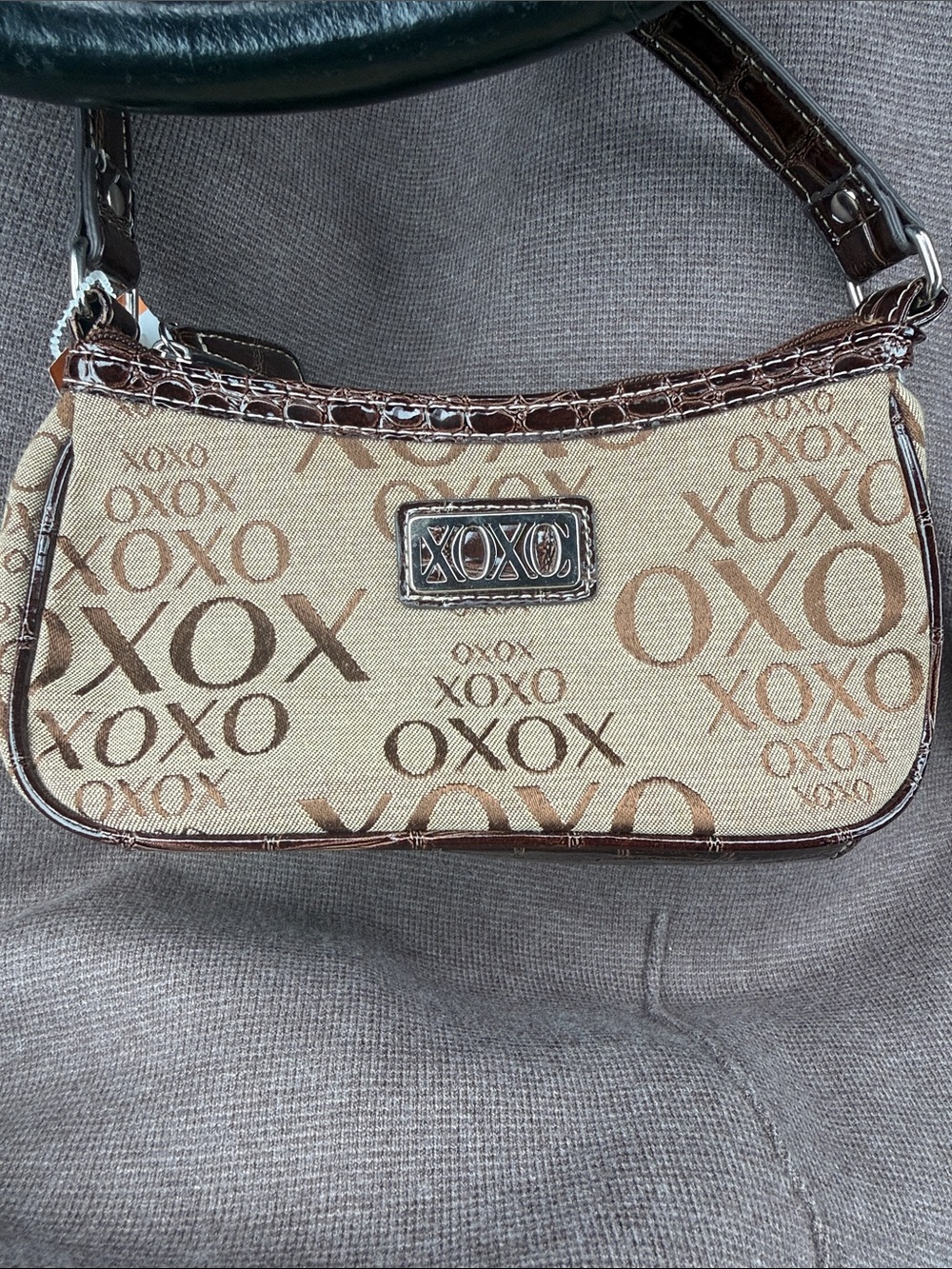 Vintage XOXO Beige and Brown Logo Jacquard Mini Shoulder Bag